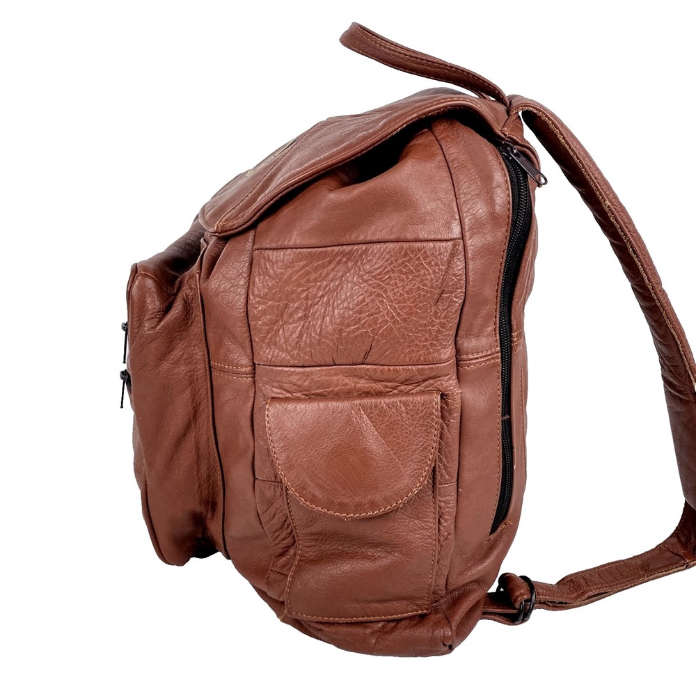 Leather Backpack Large Gold Duck Brown Shoulder Bag Travel Hiking Book Bag, Fine - Picture 3 of 11